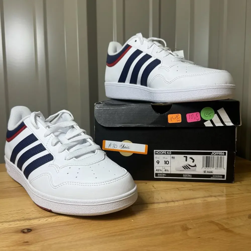 adidas Hoops 4.0 White Navy Red Men Size 9 Women Size 10 JQ9986 NIB
